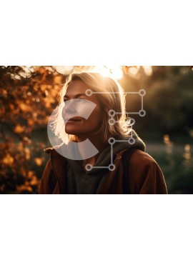 Intra Συλλεκτικό Ξύλινο Παζλ Plywood  4mm - Στοχαστική γυναίκα στο ηλιοβασίλεμα στο πάρκο φθινοπώρου Σε Ξύλινο Κουτί - Διαστάσεις Puzzle: 10x10 cm – 25 κομμάτια