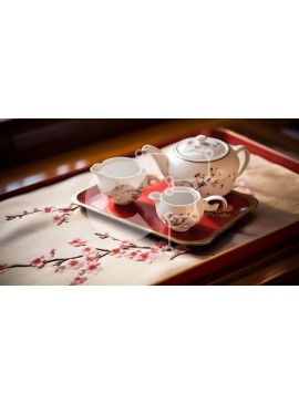 Σετ των 2 Intra Συλλεκτικό Ξύλινο Παζλ Plywood  4mm - Δίσκος για τσάι και καφέ με λουλουδάτα σχέδια Σε Ξύλινο Κουτί - Διαστάσεις: 10x10 cm – 25 κομμάτια