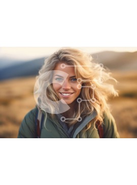 Intra Συλλεκτικό Ξύλινο Παζλ Plywood  4mm - Πορτρέτο μιας ευτυχισμένης γυναίκας σε ένα χωράφι με βουνά στο φόντο Σε Ξύλινο Κουτί - Διαστάσεις Puzzle: 10x10 cm – 25 κομμάτια