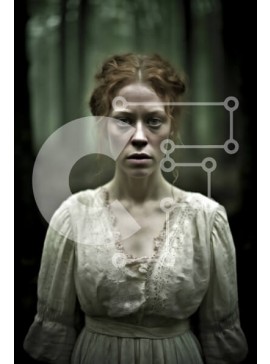 Σετ των 2 Intra Συλλεκτικό Ξύλινο Παζλ Plywood  4mm - Σοβαρή γυναίκα με λευκό φόρεμα στο σκοτεινό δάσος με κόκκινα μαλλιά Σε Ξύλινο Κουτί - Διαστάσεις: 10x10 cm – 25 κομμάτια