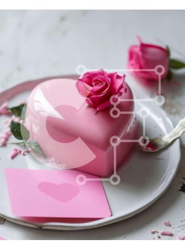 Σετ των 2 Intra Συλλεκτικό Ξύλινο Παζλ Plywood  4mm - Τούρτα σε σχήμα καρδιάς με ροζ τριαντάφυλλο για την ημέρα του Αγίου Βαλεντίνου Σε Ξύλινο Κουτί - Διαστάσεις: 10x10 cm – 25 κομμάτια