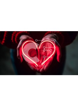 Intra Συλλεκτικό Ξύλινο Παζλ Plywood  4mm - Χέρια που κρατούν κόκκινο φως νέον σε σχήμα καρδιάς Σε Ξύλινο Κουτί - Διαστάσεις Puzzle: 10x10 cm – 25 κομμάτια