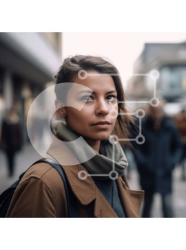 Intra Συλλεκτικό Ξύλινο Παζλ Plywood  4mm - Όμορφη εικόνα μιας στοχαστικής νεαρής γυναίκας σε έναν πολυσύχναστο δρόμο της πόλης Σε Ξύλινο Κουτί - Διαστάσεις Puzzle: 10x10 cm – 25 κομμάτια