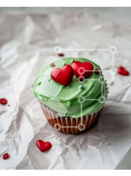 Σετ των 2 Intra Συλλεκτικό Ξύλινο Παζλ Plywood  4mm - Cupcake με Green Frosting και Διακοσμητικά Red Hearts Σε Ξύλινο Κουτί - Διαστάσεις: 10x10 cm – 25 κομμάτια