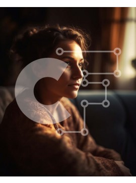 Intra Συλλεκτικό Ξύλινο Παζλ Plywood  4mm - Γαλήνια εικόνα μιας γυναίκας με καφέ πουλόβερ που κάθεται σε έναν καναπέ Σε Ξύλινο Κουτί - Διαστάσεις Puzzle: 10x10 cm – 25 κομμάτια