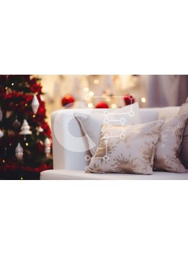 Intra Συλλεκτικό Ξύλινο Παζλ Plywood  4mm - Εορταστικός λευκός καναπές με χριστουγεννιάτικα στολίδια Σε Ξύλινο Κουτί - Διαστάσεις Puzzle: 10x10 cm – 25 κομμάτια