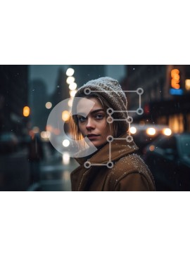 Intra Συλλεκτικό Ξύλινο Παζλ Plywood  4mm - Συλλογισμένη γυναίκα με καφέ παλτό και Beanie που στέκεται στην οδό Rainy City Σε Ξύλινο Κουτί - Διαστάσεις Puzzle: 10x10 cm – 25 κομμάτια