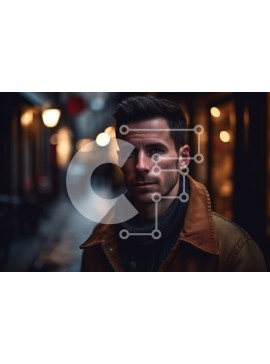 Intra Συλλεκτικό Ξύλινο Παζλ Plywood  4mm - Σοβαρός άνδρας σε έναν αμυδρά φωτισμένο δρόμο τη νύχτα Σε Ξύλινο Κουτί - Διαστάσεις Puzzle: 10x10 cm – 25 κομμάτια