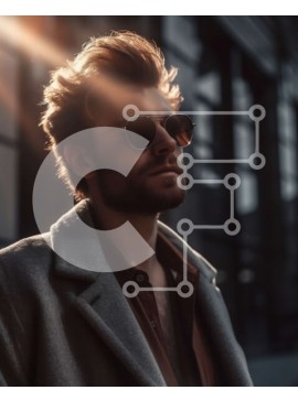 Intra Συλλεκτικό Ξύλινο Παζλ Plywood  4mm - Κομψός άνδρας με γκρι παλτό και γυαλιά ηλίου που απολαμβάνει το ηλιοβασίλεμα στην City Street Σε Ξύλινο Κουτί - Διαστάσεις Puzzle: 10x10 cm – 25 κομμάτια