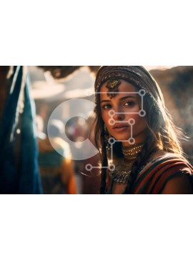 Intra Συλλεκτικό Ξύλινο Παζλ Plywood  4mm - Σοβαρή γυναίκα με φυλετική στολή που στέκεται στην αγορά Σε Ξύλινο Κουτί - Διαστάσεις Puzzle: 10x10 cm – 25 κομμάτια