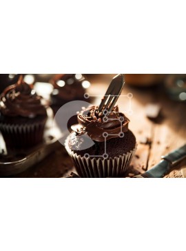 Σετ των 2 Intra Συλλεκτικό Ξύλινο Παζλ Plywood  4mm - Cupcakes σοκολάτας με πιρούνια και ασημικά Σε Ξύλινο Κουτί - Διαστάσεις: 10x10 cm – 25 κομμάτια