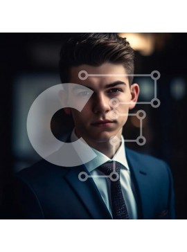 Intra Συλλεκτικό Ξύλινο Παζλ Plywood  4mm - Σοβαρός νεαρός άνδρας με μπλε κοστούμι και γραβάτα που κοιτάζει κατευθείαν την κάμερα Σε Ξύλινο Κουτί - Διαστάσεις Puzzle: 10x10 cm – 25 κομμάτια