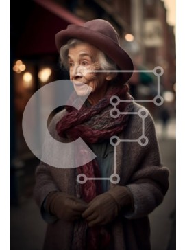 Intra Συλλεκτικό Ξύλινο Παζλ Plywood  4mm - Όμορφη εικόνα της ηλικιωμένης γυναίκας στην οδό της πόλης στο σούρουπο Σε Ξύλινο Κουτί - Διαστάσεις Puzzle: 10x10 cm – 25 κομμάτια