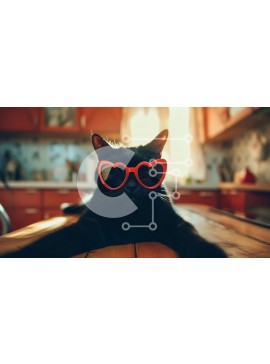 Intra Συλλεκτικό Ξύλινο Παζλ Plywood  4mm - Μαύρη γάτα φοράει γυαλιά ηλίου σε σχήμα καρδιάς και ξαπλώνει Σε Ξύλινο Κουτί - Διαστάσεις: 10x10 cm – 25 κομμάτια