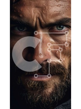 Intra Συλλεκτικό Ξύλινο Παζλ Plywood  4mm - Σοβαρός άνδρας με γένια και κουκούλα, σταγόνες νερού στο πρόσωπο Σε Ξύλινο Κουτί - Διαστάσεις Puzzle: 10x10 cm – 25 κομμάτια