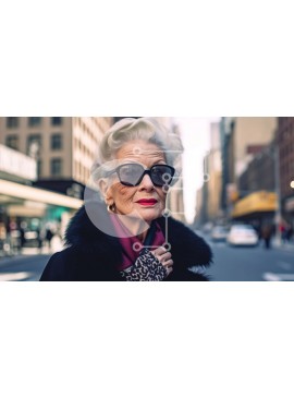 Intra Συλλεκτικό Ξύλινο Παζλ Plywood  4mm - Πορτρέτο μιας ηλικιωμένης γυναίκας σε έναν δρόμο της πόλης που φορά ένα κασκόλ και γυαλιά ηλίου Σε Ξύλινο Κουτί - Διαστάσεις Puzzle: 10x10 cm – 25 κομμάτια