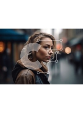 Intra Συλλεκτικό Ξύλινο Παζλ Plywood  4mm - Στοχαστική νεαρή γυναίκα με δερμάτινο μπουφάν στο City Street Σε Ξύλινο Κουτί - Διαστάσεις Puzzle: 10x10 cm – 25 κομμάτια