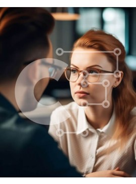 Intra Συλλεκτικό Ξύλινο Παζλ Plywood  4mm - Σοβαρή συνομιλία μεταξύ νεαρής γυναίκας και άνδρα σε αμυδρά φωτισμένο δωμάτιο Σε Ξύλινο Κουτί - Διαστάσεις Puzzle: 10x10 cm – 25 κομμάτια