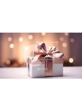 Intra Συλλεκτικό Ξύλινο Παζλ Plywood  4mm - Λευκό κουτί δώρου με ροζ κορδέλα και φιόγκο μπροστά από πολύχρωμα φώτα Bokeh Σε Ξύλινο Κουτί - Διαστάσεις Puzzle: 10x10 cm – 25 κομμάτια