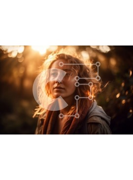 Intra Συλλεκτικό Ξύλινο Παζλ Plywood  4mm - Στοχαστική γυναίκα με κασκόλ που στέκεται στο δάσος στο ηλιοβασίλεμα Σε Ξύλινο Κουτί - Διαστάσεις Puzzle: 10x10 cm – 25 κομμάτια