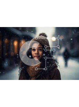 Intra Συλλεκτικό Ξύλινο Παζλ Plywood  4mm - Πορτρέτο μιας νεαρής γυναίκας με χειμερινή ένδυση σε μια χιονισμένη οδό Σε Ξύλινο Κουτί - Διαστάσεις Puzzle: 10x10 cm – 25 κομμάτια