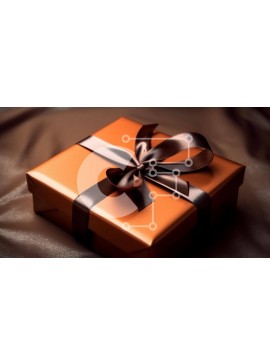 Intra Συλλεκτικό Ξύλινο Παζλ Plywood  4mm - Πορτοκαλί κουτί δώρου με καφέ κορδέλα και φιόγκο σε δερμάτινη επιφάνεια Σε Ξύλινο Κουτί - Διαστάσεις Puzzle: 10x10 cm – 25 κομμάτια