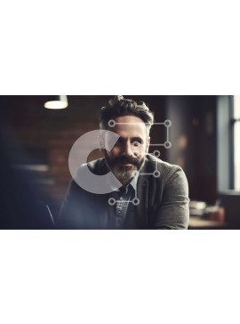 Intra Συλλεκτικό Ξύλινο Παζλ Plywood  4mm - Σοβαρός άντρας με γκρι πουλόβερ και τζιν με φορητό υπολογιστή στο δωμάτιο με χαμηλό φωτισμό Σε Ξύλινο Κουτί - Διαστάσεις Puzzle: 10x10 cm – 25 κομμάτια