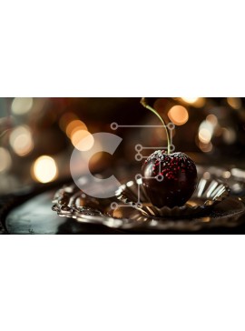 Σετ των 2 Intra Συλλεκτικό Ξύλινο Παζλ Plywood  4mm - Μαύρη σοκολάτα κεράσι σε ασημένιο πιάτο με φώτα Bokeh Σε Ξύλινο Κουτί - Διαστάσεις: 10x10 cm – 25 κομμάτια