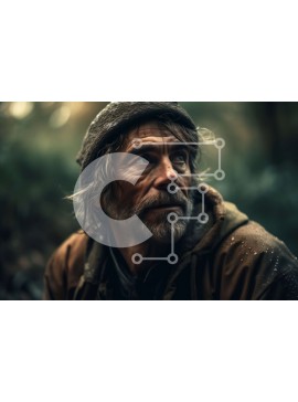 Intra Συλλεκτικό Ξύλινο Παζλ Plywood  4mm - Γέρος στο δάσος με κουρασμένη και ανήσυχη έκφραση Σε Ξύλινο Κουτί - Διαστάσεις Puzzle: 10x10 cm – 25 κομμάτια