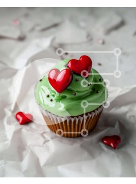 Σετ των 2 Intra Συλλεκτικό Ξύλινο Παζλ Plywood  4mm - Πράσινο παγωμένο cupcake με κόκκινες καρδιές σε τσαλακωμένο χαρτί Σε Ξύλινο Κουτί - Διαστάσεις: 10x10 cm – 25 κομμάτια