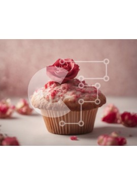 Σετ των 2 Intra Συλλεκτικό Ξύλινο Παζλ Plywood  4mm - Cupcake με ροζ τριαντάφυλλα σε ένα τραπέζι Σε Ξύλινο Κουτί - Διαστάσεις: 10x10 cm – 25 κομμάτια