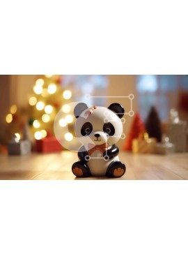 Intra Συλλεκτικό Ξύλινο Παζλ Plywood  4mm - Λευκό και μαύρο ειδώλιο αρκούδας panda με στολισμένο χριστουγεννιάτικο δέντρο Σε Ξύλινο Κουτί - Διαστάσεις Puzzle: 10x10 cm – 25 κομμάτια
