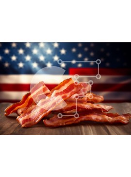 Σετ των 2 Intra Συλλεκτικό Ξύλινο Παζλ Plywood  4mm - Αμερικανική σημαία με μπέικον σε ξύλινο τραπέζι Σε Ξύλινο Κουτί - Διαστάσεις: 10x10 cm – 25 κομμάτια