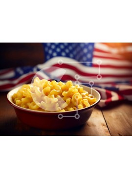 Σετ των 2 Intra Συλλεκτικό Ξύλινο Παζλ Plywood  4mm - Μακαρόνια και τυρί με φόντο αμερικανική σημαία Σε Ξύλινο Κουτί - Διαστάσεις: 10x10 cm – 25 κομμάτια