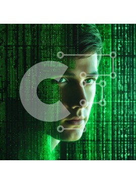 Intra Συλλεκτικό Ξύλινο Παζλ Plywood  4mm - Ανδρικό πρόσωπο μπροστά από κωδικοποιημένες γραμμές Matrix Σε Ξύλινο Κουτί - Διαστάσεις Puzzle: 10x10 cm – 25 κομμάτια