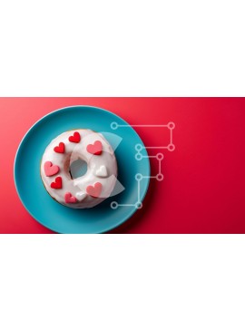 Σετ των 2 Intra Συλλεκτικό Ξύλινο Παζλ Plywood  4mm - Ντόνατ σε σχήμα καρδιάς με κόκκινες και λευκές καρδιές σε μπλε πιάτο Σε Ξύλινο Κουτί - Διαστάσεις: 10x10 cm – 25 κομμάτια