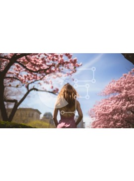 Intra Συλλεκτικό Ξύλινο Παζλ Plywood  4mm - Γυναίκα που περπατά στο πάρκο της άνοιξης με τα ροζ ανθισμένα δέντρα Σε Ξύλινο Κουτί - Διαστάσεις Puzzle: 10x10 cm – 25 κομμάτια