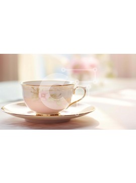 Σετ των 2 Intra Συλλεκτικό Ξύλινο Παζλ Plywood  4mm - Ροζ φλιτζάνι καφέ και πιατάκι στο τραπέζι Σε Ξύλινο Κουτί - Διαστάσεις: 10x10 cm – 25 κομμάτια