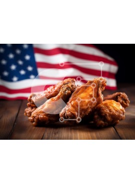 Σετ των 2 Intra Συλλεκτικό Ξύλινο Παζλ Plywood  4mm - American Chicken Wings στις 4 Ιουλίου με αμερικανική σημαία Σε Ξύλινο Κουτί - Διαστάσεις: 10x10 cm – 25 κομμάτια