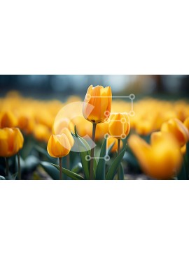 Intra Συλλεκτικό Ξύλινο Παζλ Plywood  4mm - Πεδίο με κίτρινες τουλίπες σε πλήρη άνθιση Σε Ξύλινο Κουτί - Διαστάσεις: 10x10 cm – 25 κομμάτια