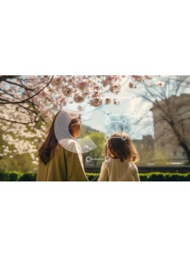 Intra Συλλεκτικό Ξύλινο Παζλ Plywood  4mm - Μητέρα και κόρη που περπατούν κάτω από τα ανθισμένα δέντρα κερασιών στο πάρκο Σε Ξύλινο Κουτί - Διαστάσεις: 10x10 cm – 25 κομμάτια