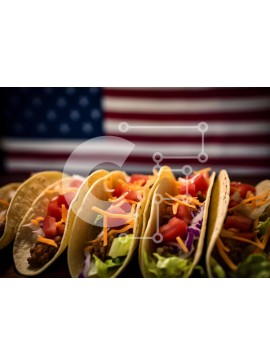 Σετ των 2 Intra Συλλεκτικό Ξύλινο Παζλ Plywood  4mm - Tacos μπροστά από την αμερικανική σημαία με το μαρούλι και τις ντομάτες Σε Ξύλινο Κουτί - Διαστάσεις: 10x10 cm – 25 κομμάτια