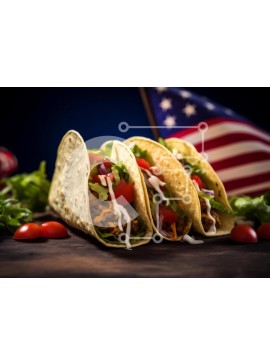 Σετ των 2 Intra Συλλεκτικό Ξύλινο Παζλ Plywood  4mm - Αμερικανικά Tacos με φόντο αμερικανικής σημαίας Σε Ξύλινο Κουτί - Διαστάσεις: 10x10 cm – 25 κομμάτια