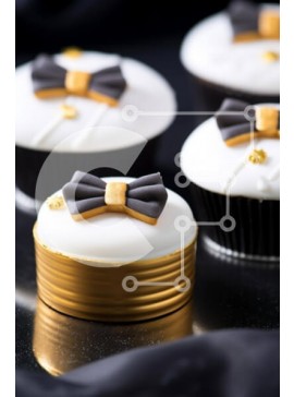 Σετ των 2 Intra Συλλεκτικό Ξύλινο Παζλ Plywood  4mm - Κομψά Μαύρα και Χρυσά Παπιγιόν Cupcakes με Κουτιά Σε Ξύλινο Κουτί - Διαστάσεις: 10x10 cm – 25 κομμάτια