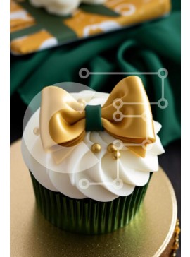 Σετ των 2 Intra Συλλεκτικό Ξύλινο Παζλ Plywood  4mm - Κομψό χρυσό φιόγκο Cupcake και διάφορα επιδόρπια Σε Ξύλινο Κουτί - Διαστάσεις: 10x10 cm – 25 κομμάτια