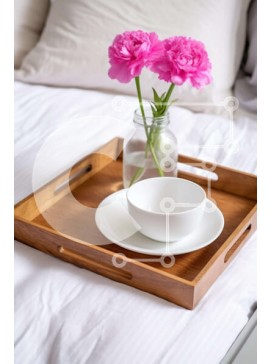 Intra Συλλεκτικό Ξύλινο Παζλ Plywood  4mm - Ξύλινος δίσκος με ροζ λουλούδια στο κρεβάτι Σε Ξύλινο Κουτί - Διαστάσεις Puzzle: 10x10 cm – 25 κομμάτια