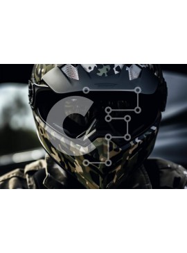 Intra Συλλεκτικό Ξύλινο Παζλ Plywood  4mm - Πρόσωπο με ρούχα καμουφλάζ με μοτοσικλέτες στο παρασκήνιο Σε Ξύλινο Κουτί - Διαστάσεις Puzzle: 10x10 cm – 25 κομμάτια