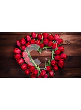 Intra Συλλεκτικό Ξύλινο Παζλ Plywood  4mm - Σύνθεση κόκκινης τουλίπας σε σχήμα καρδιάς Σε Ξύλινο Κουτί - Διαστάσεις: 10x10 cm – 25 κομμάτια