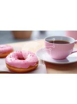 Σετ των 2 Intra Συλλεκτικό Ξύλινο Παζλ Plywood  4mm - Δύο ροζ ντόνατς και καφές στο τραπέζι Σε Ξύλινο Κουτί - Διαστάσεις: 10x10 cm – 25 κομμάτια