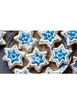 Σετ των 2 Intra Συλλεκτικό Ξύλινο Παζλ Plywood  4mm - Πιάτο με μπισκότα Blue and White Star Σε Ξύλινο Κουτί - Διαστάσεις: 10x10 cm – 25 κομμάτια